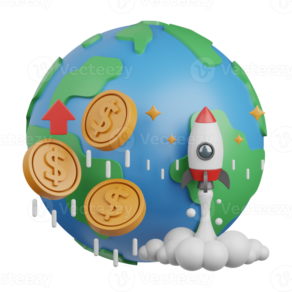 3d renderen globaal economie omhoog geïsoleerd nuttig voor bankieren, munteenheid, financiën en globaal bedrijf png