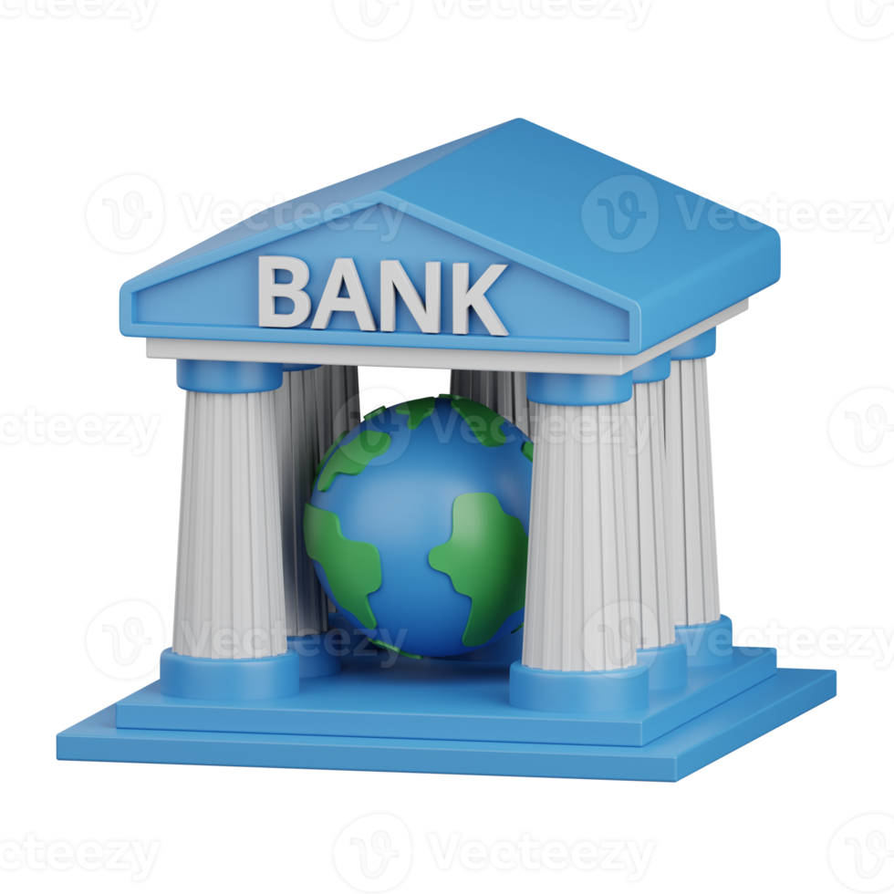 3d representación mundo banco aislado útil para bancario, divisa, Finanzas y global negocio diseño png