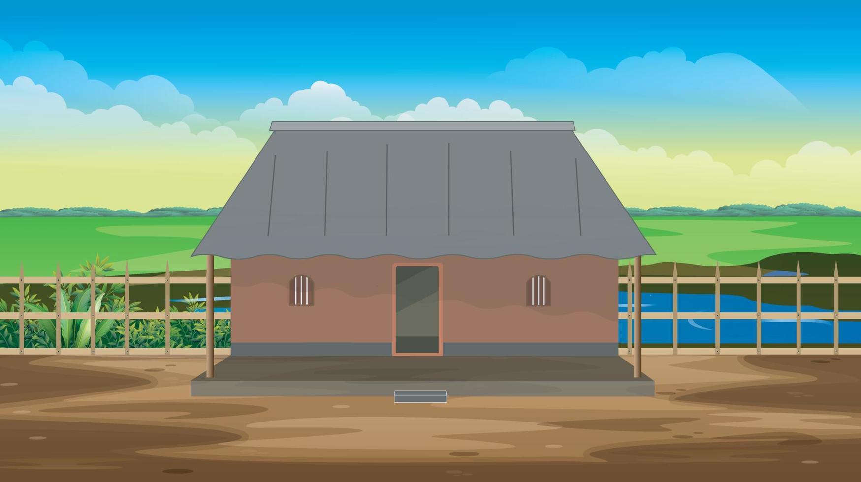 Indian 2d village house with beautiful background, Animated village house outside scenery vector