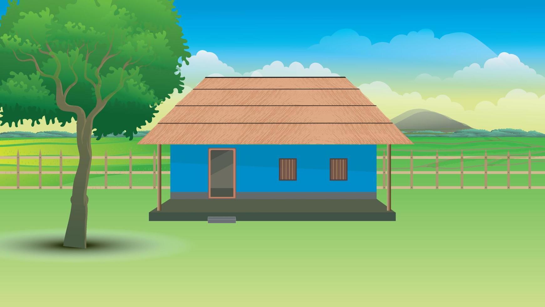 Indian 2d village house front view background vector