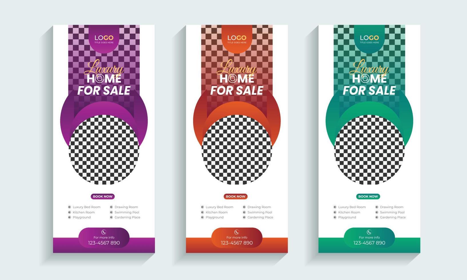 Home sell Real Estate roll up banner or cover design template, Vertical, Horizontal and luxury background with standard size, Modern and luxury property, home or house sale advertising post. vector