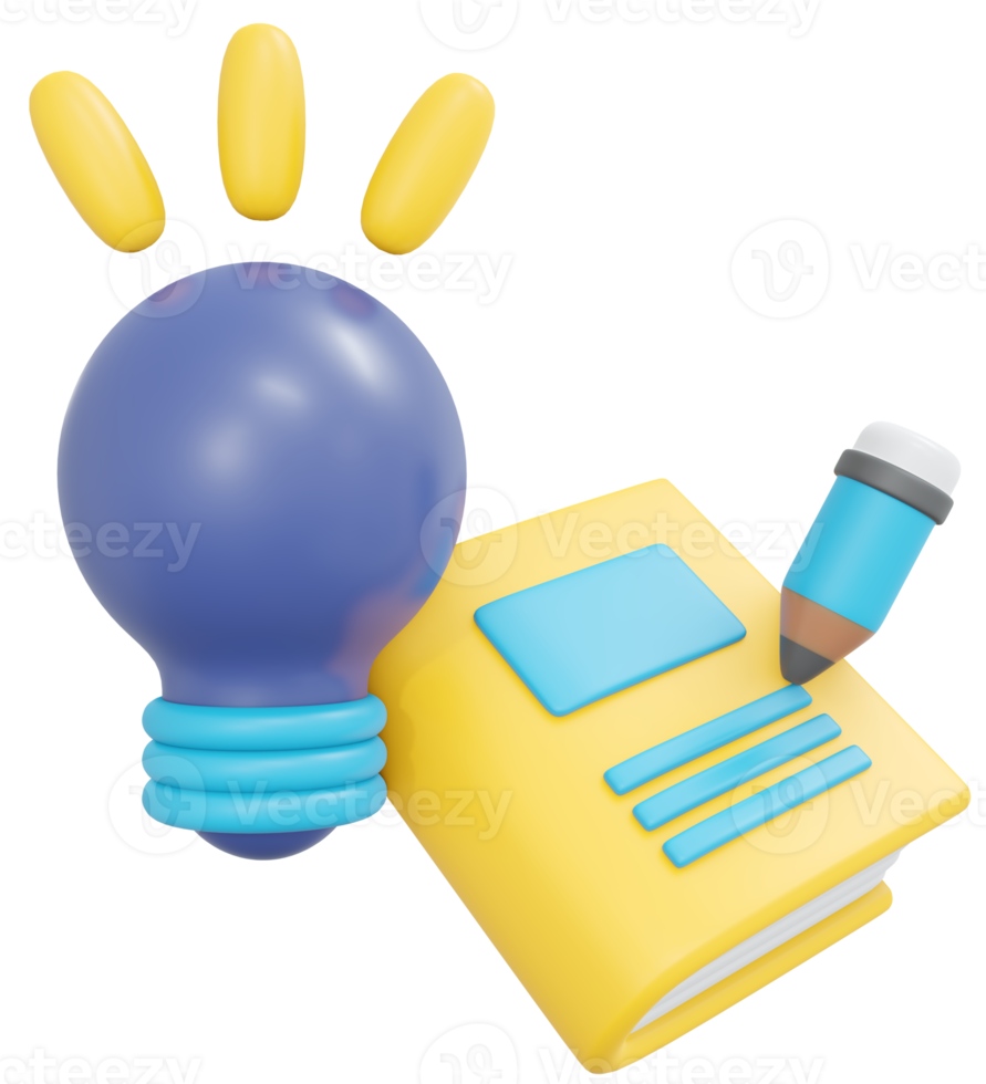 3D Rendering back to school writing creative idea cartoon style. 3D Render illustration. png