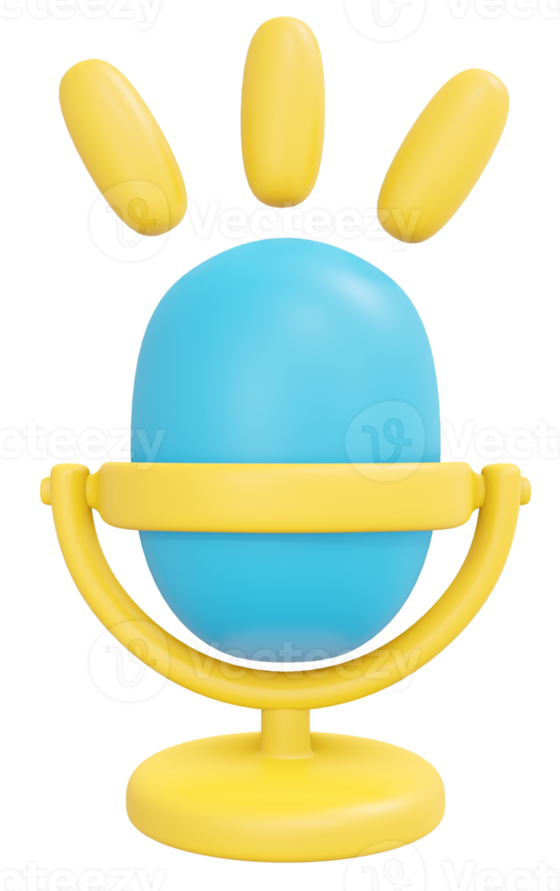 3D Rendering podcast microphone broadcast with sound icon cartoon style. 3D Render illustration. png