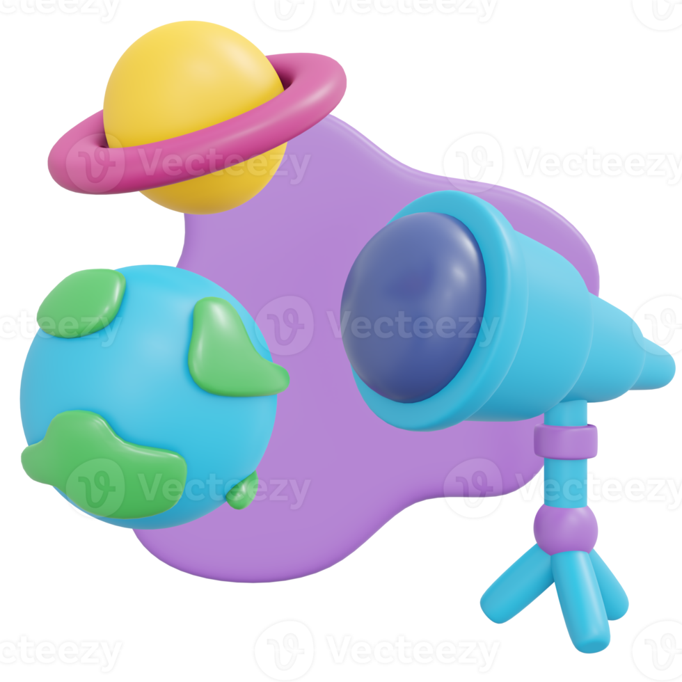 3D Rendering back to school science astronomy study cartoon style. 3D Render illustration. png