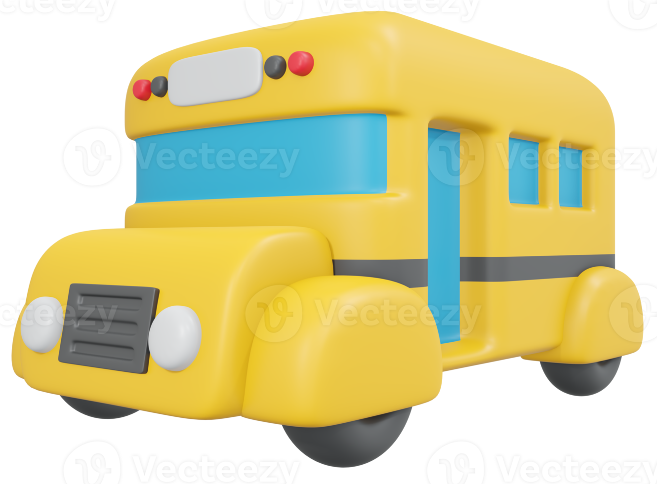 3D Rendering back to school bus cartoon style. 3D Render illustration. png