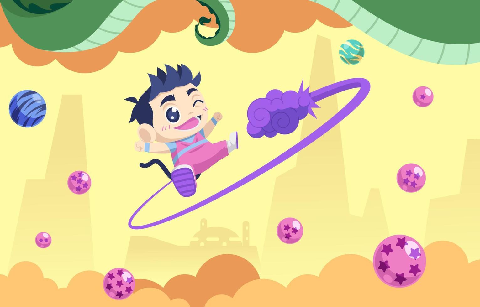 Karate Boy with Magic Cloud vector