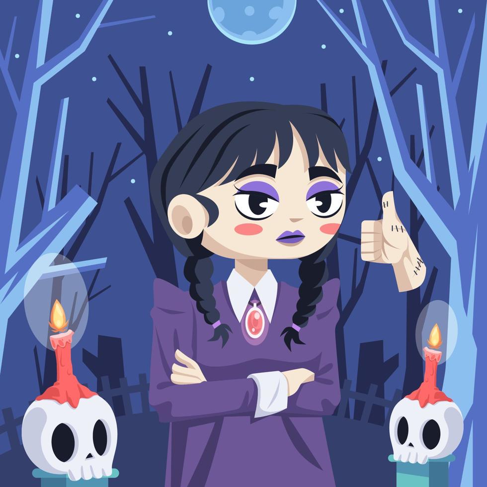 Scary Girl with Skulls and Flying Hand vector