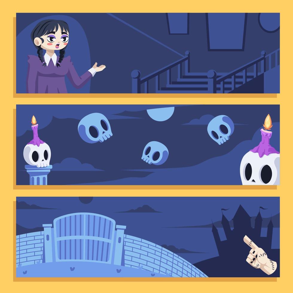 Mysterious Girl with Skulls Banners vector