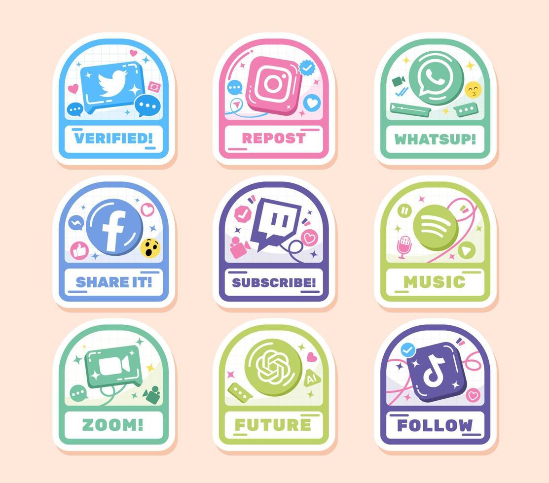 Social Media and Tech Apps Sticker Set vector