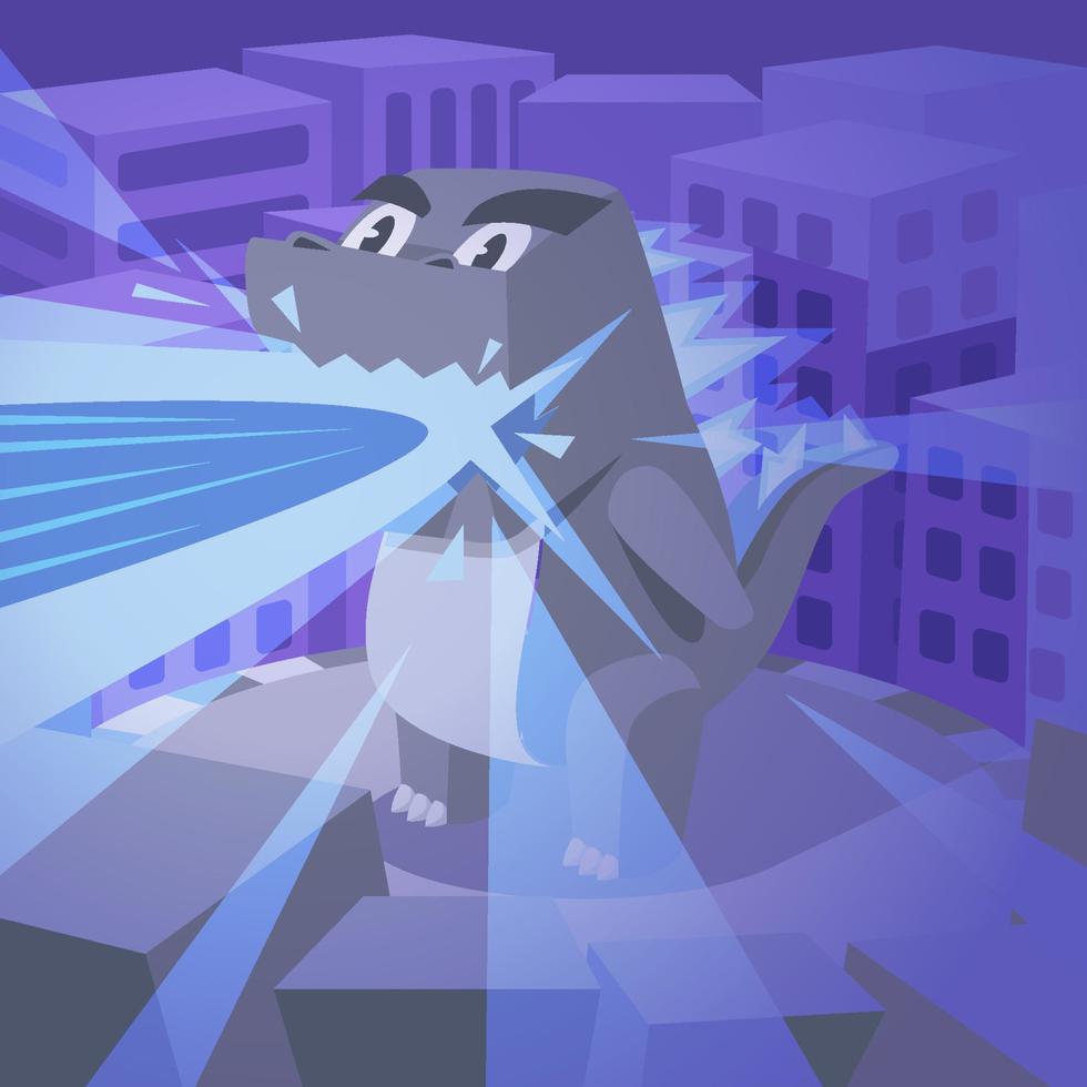 Giant Monster with Atomic Laser Breath Attacking the City vector