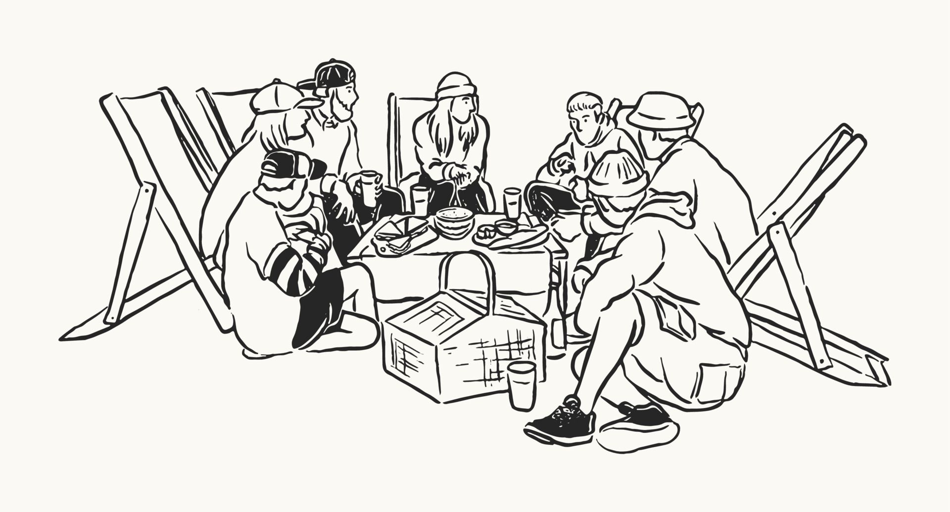 Aesthetic HandDrawn picnic scene illustration line art vector 20982321