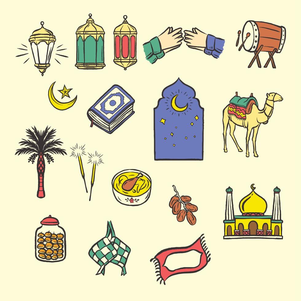 Hand drawn Ramadan Islamic Doodle Icon Illustration Line Art vector