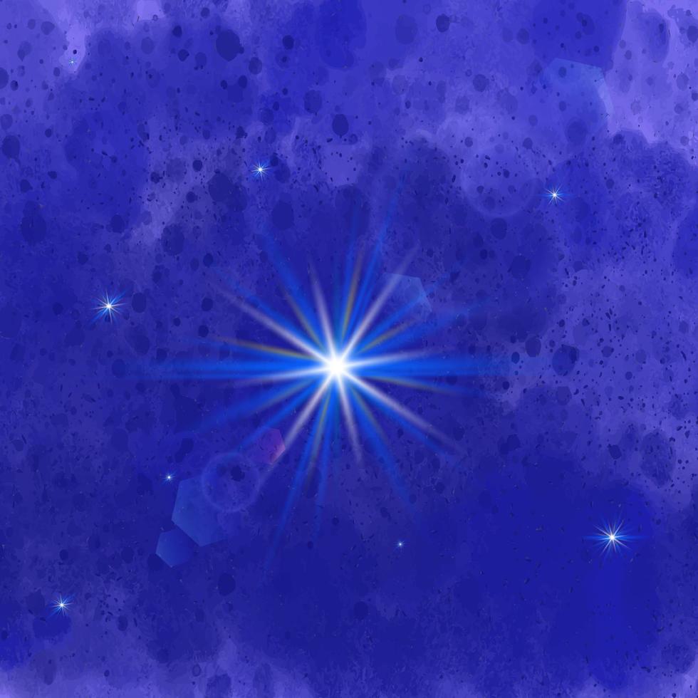 Watercolor cosmic texture with glowing stars. Night starry sky with paint strokes and swashes. vector