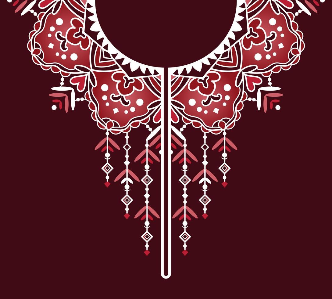 Symmetrical mandala pattern design in red tone for neckline kaftan dress vector