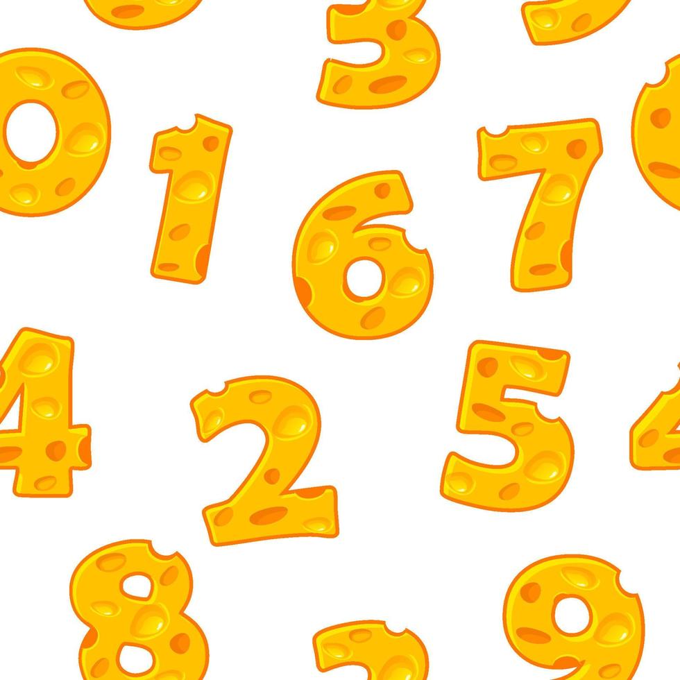 Seamless pattern of cheese numbers. Vector background