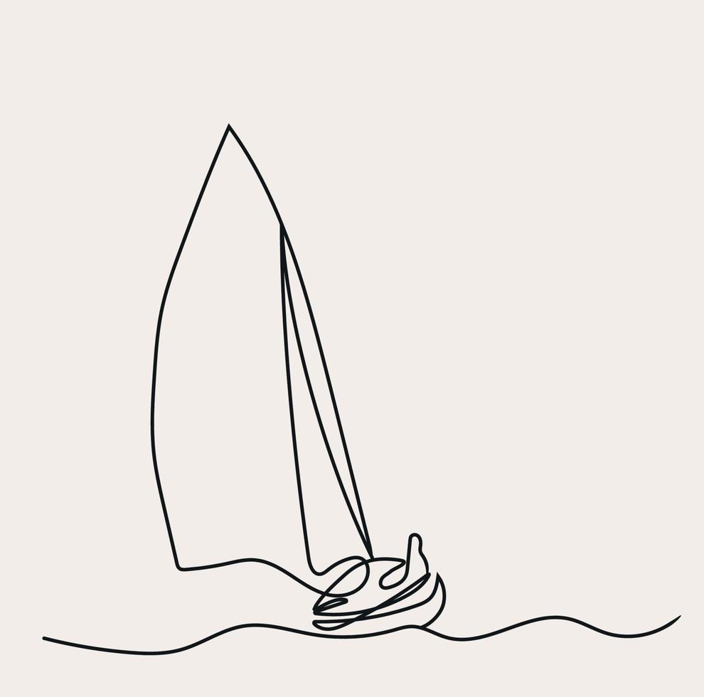 minimalista vela barco línea arte, navegación contorno dibujo, deporte ilustración, vector jugador