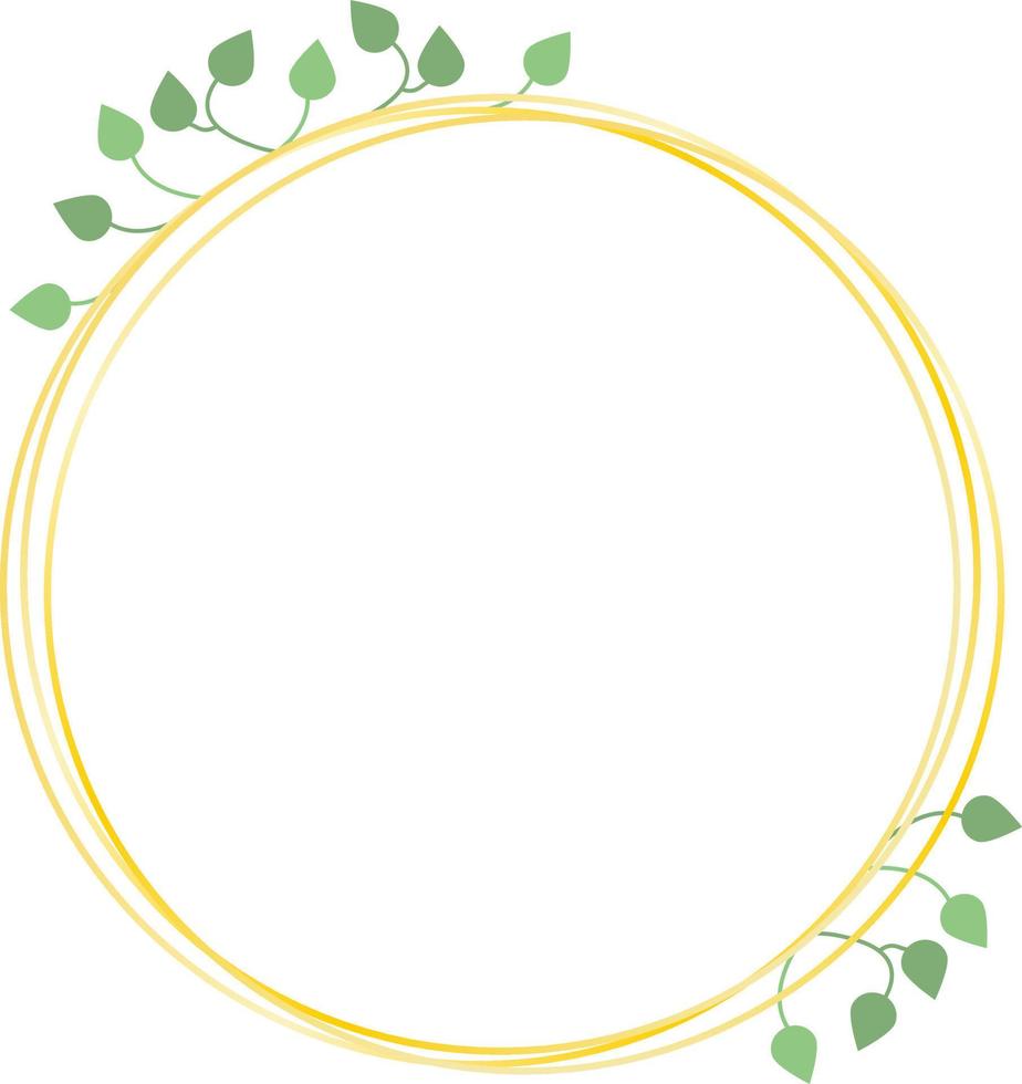 Round frame, golden lines and leaves, vector. vector