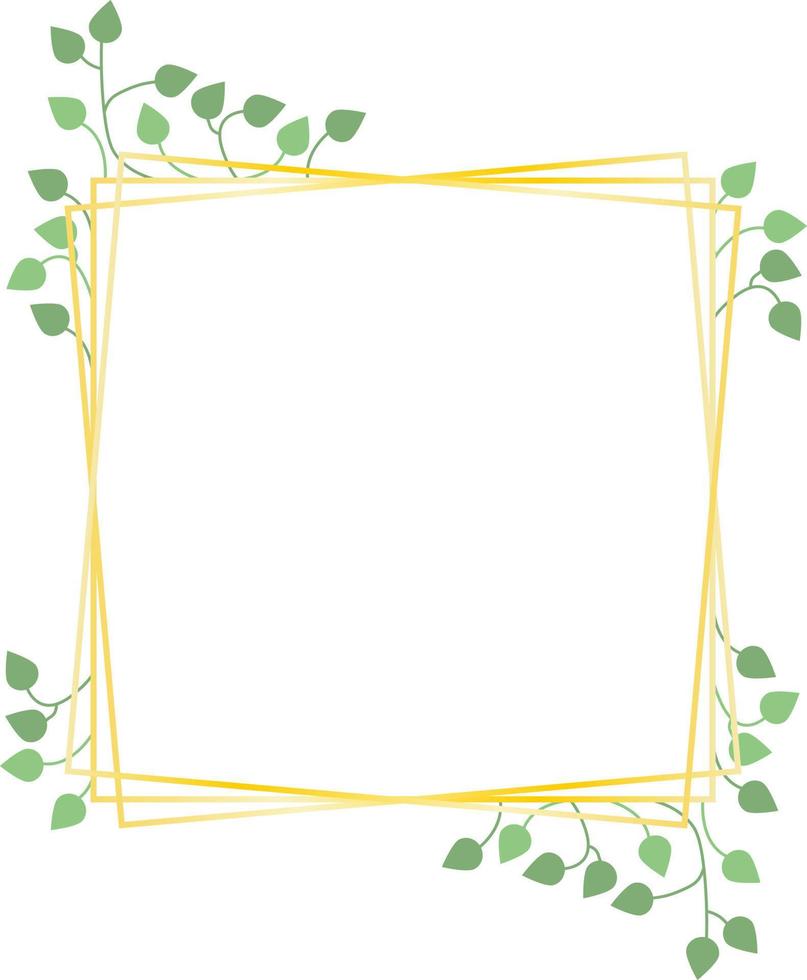 Square frame, golden lines and leaves, vector. vector