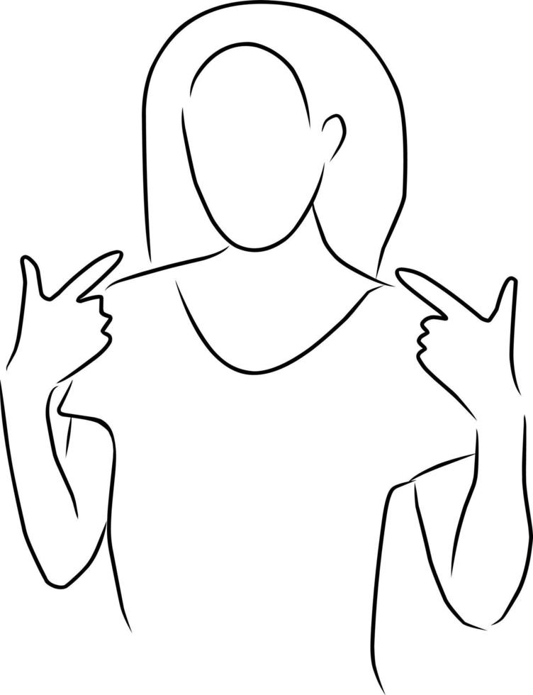 mujer señalando su dedos a sí misma, vector. mano dibujado bosquejo. vector