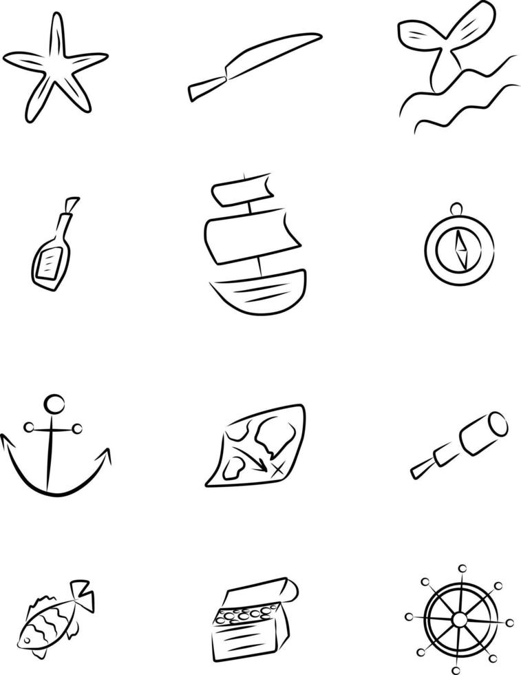 Pirate set, vector. Hand drawn sketch. vector