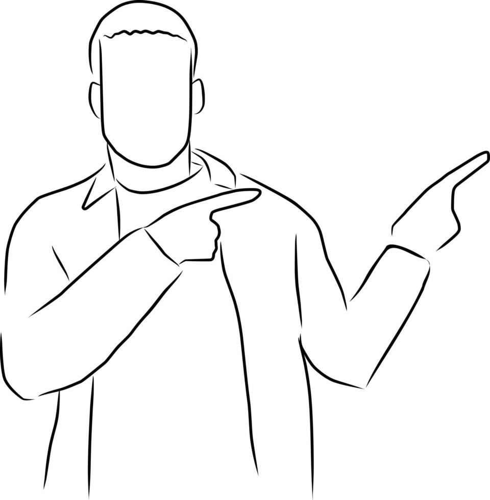 Man points fingers, vector. Hand drawn sketch. vector