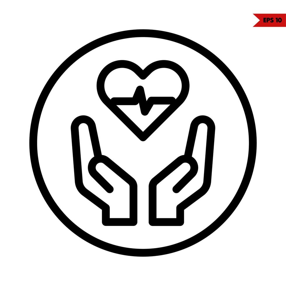 heartbeat in over hand with in button line icon vector