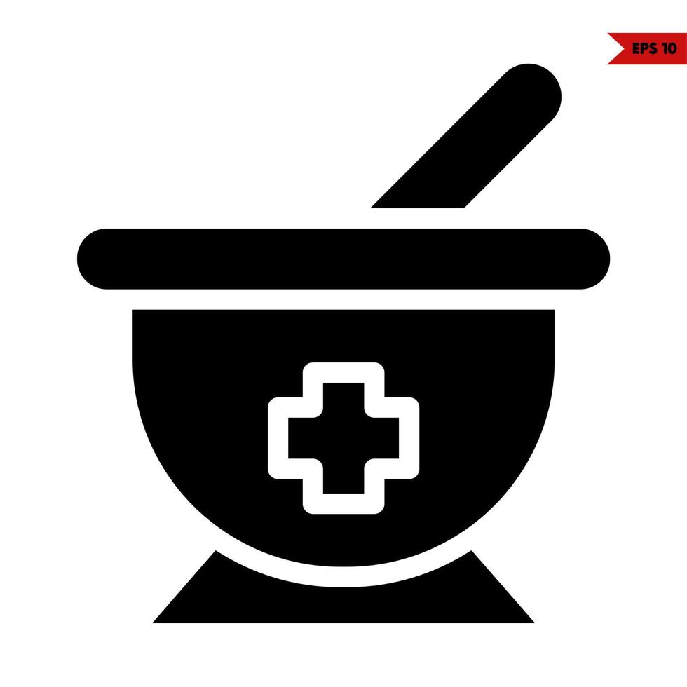medicine in bowl with spoon in bowl glyph icon vector