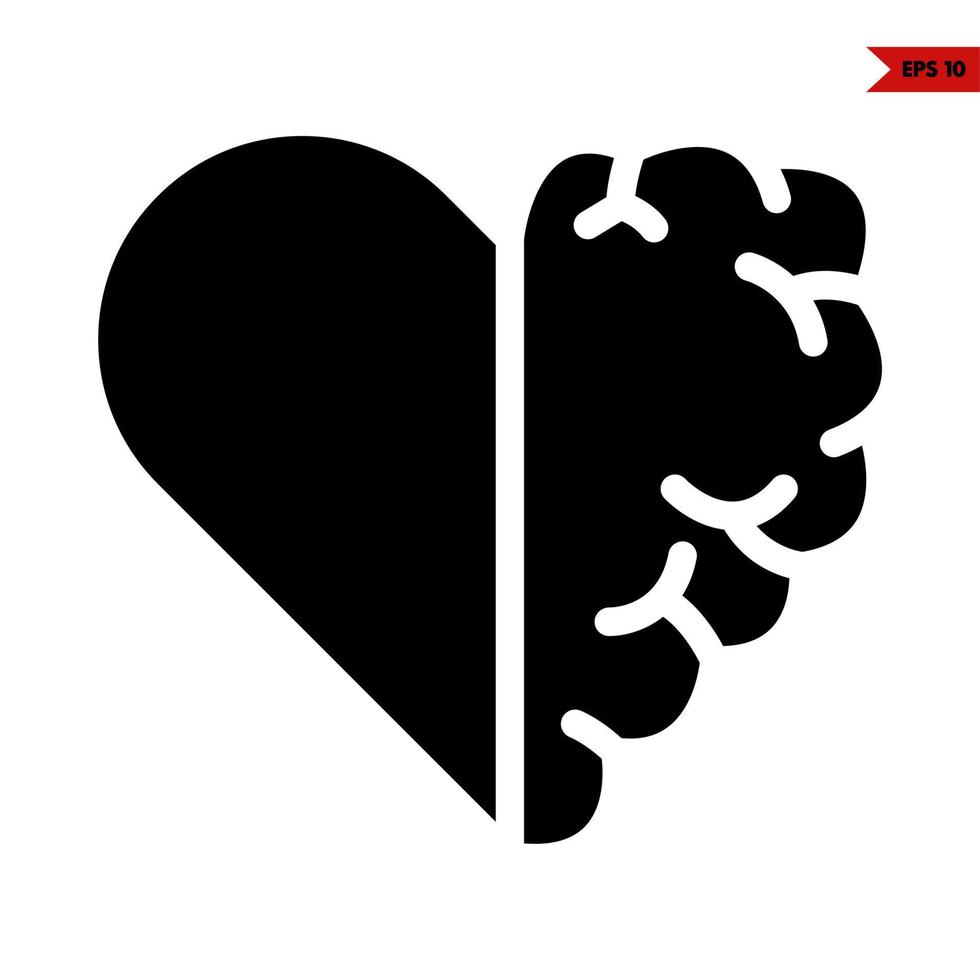 brain with heart glyph icon vector