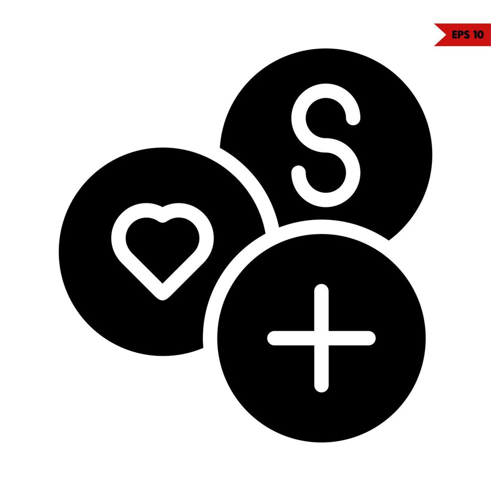 medicine in button, heart in button with money in button glyph icon vector