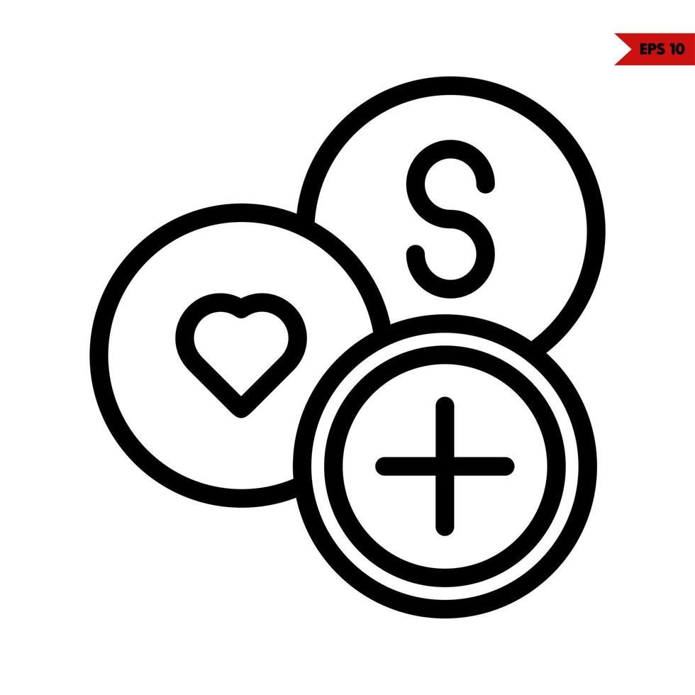 medicine in button, heart in button with money in button line icon vector