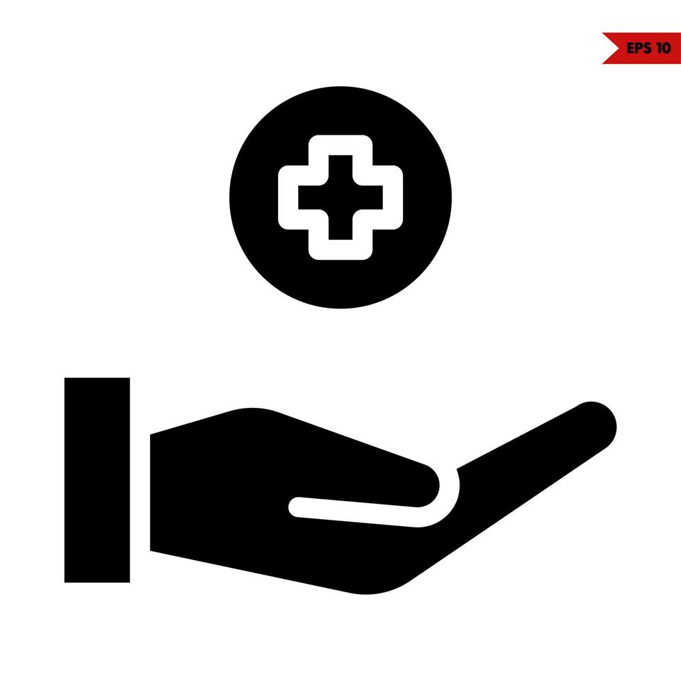 medicina en botón con en terminado mano glifo icono vector