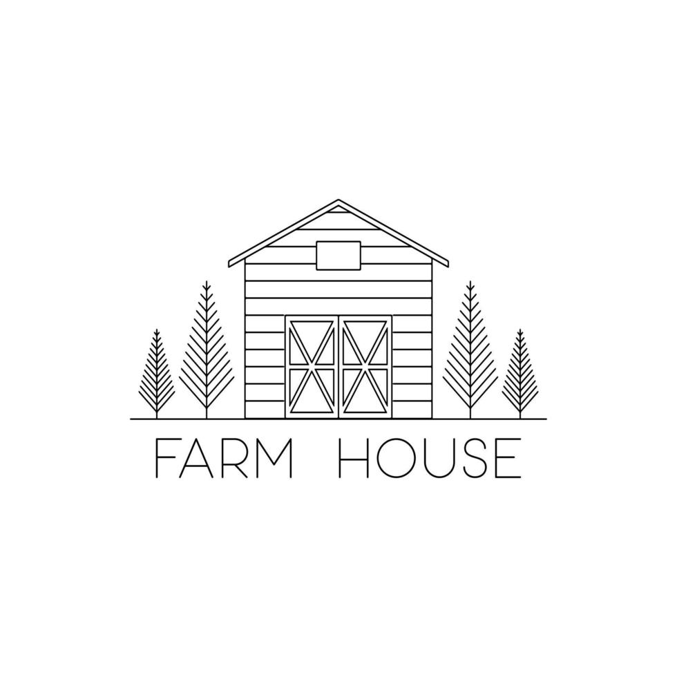 creative line art farm house logo vector with simple line art style logo design