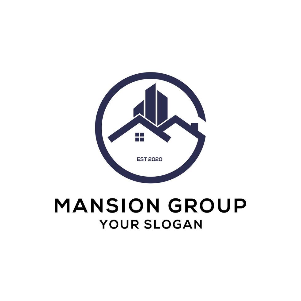 mansión grupo logo diseño, real inmuebles logo vector