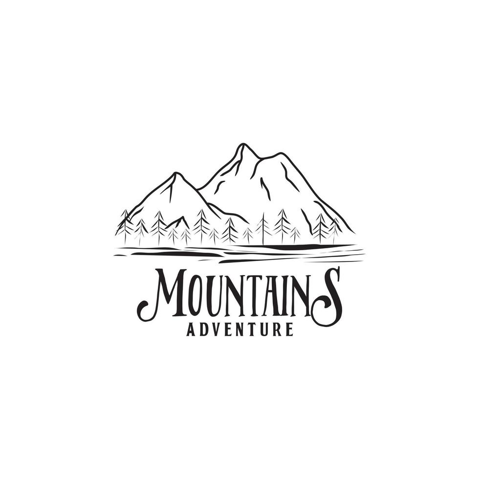 Mountain adventure retro hipsters logo design,line art outdoor logo template vector
