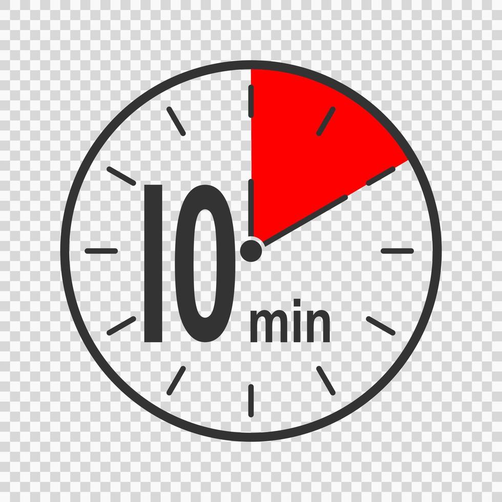 Clock icon with 10 minute time interval. Countdown timer or stopwatch symbol. Infographic element for cooking or sport game vector