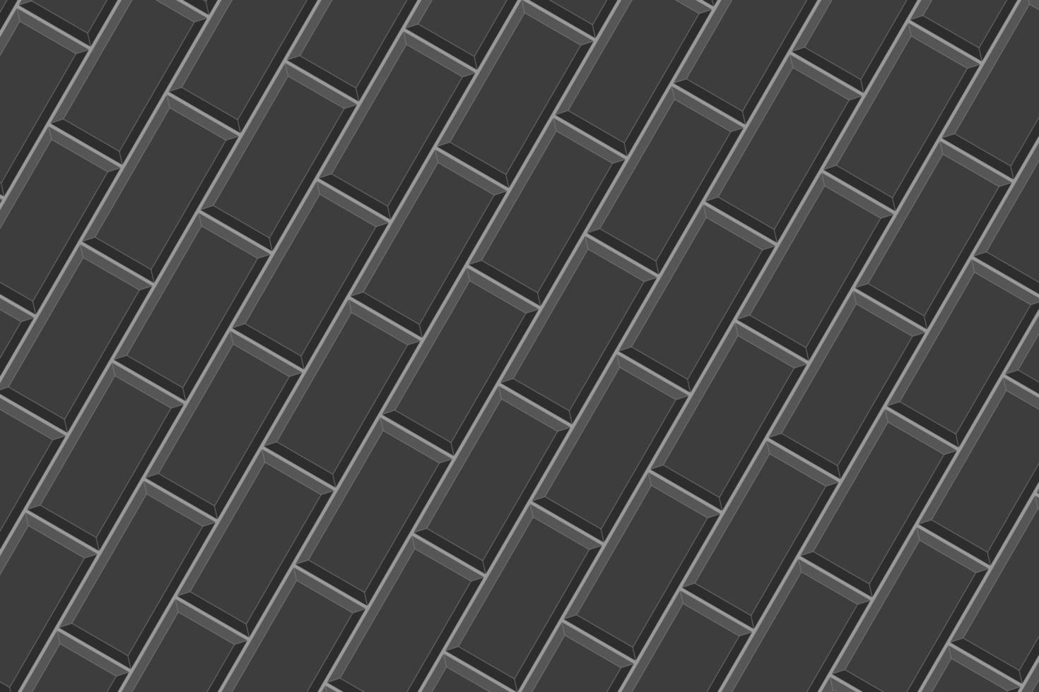 Black rectangles tile diagonal arrangement background. Ceramic or stone brick wall texture. Kitchen backsplash or bathroom floor seamless pattern vector