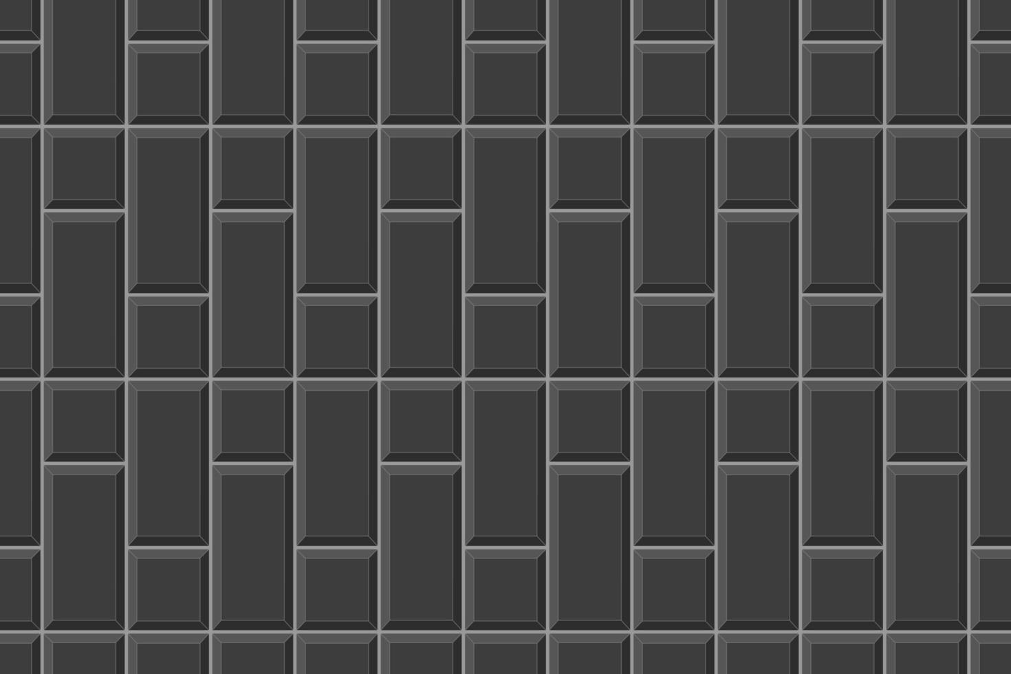 Black rectangle and square tile vertical layout. Ceramic or brick wall seamless pattern. Kitchen backsplash or bathroom floor mosaic background vector