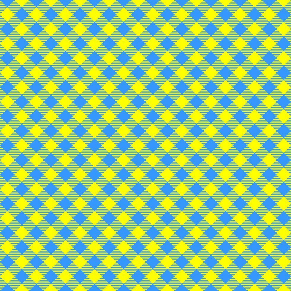 diagonal guingán sin costura modelo en azul y amarillo colores de ucranio bandera. a cuadros vichy textil diseño con a rayas cuadrícula. tela geométrico antecedentes vector