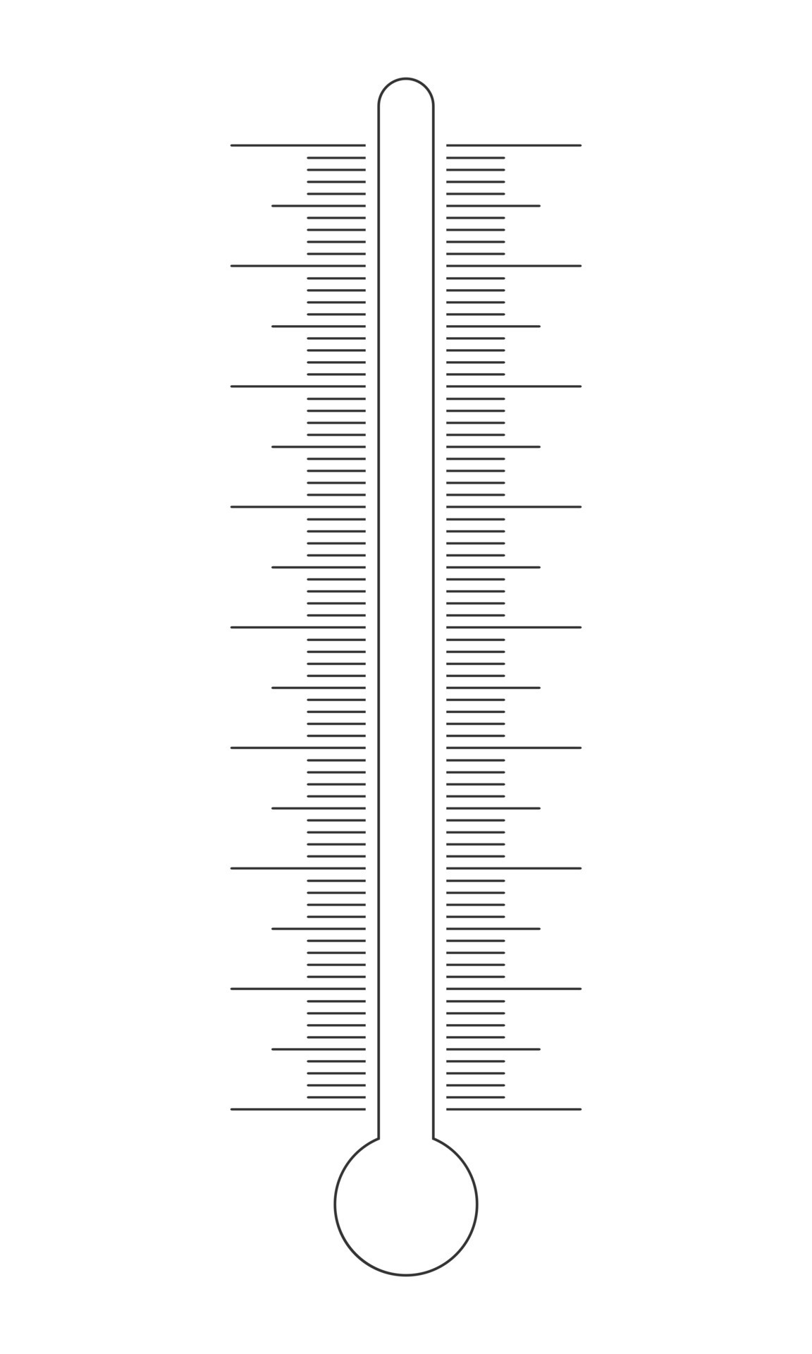 Vertical thermometer scale with glass tube silhouette. Graphic template
