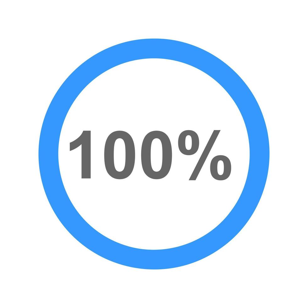 100 percent filled round bar. Full loading or charging symbol. Progress, waiting, transfer, buffering or downloading icon. Infographic element for website or mobile app interface vector