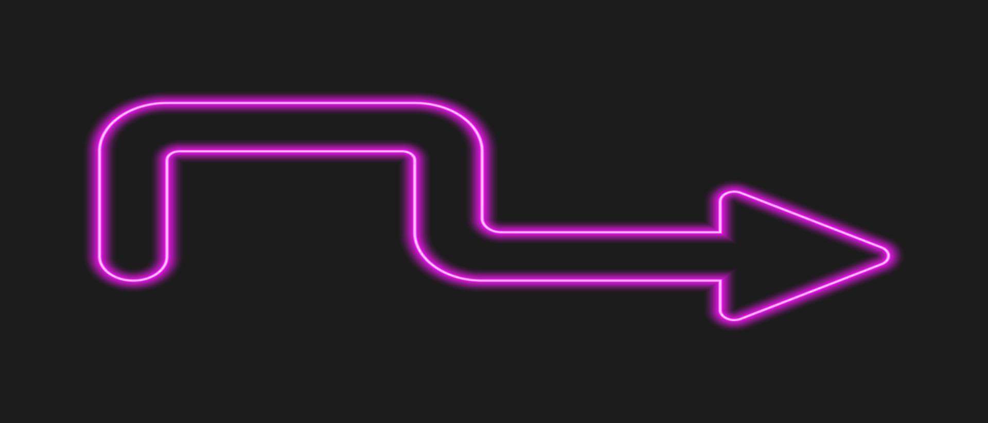 Next neon arrow on dark background. Purple illuminated direction sign on motel, cinema, casino, night bar billboard vector