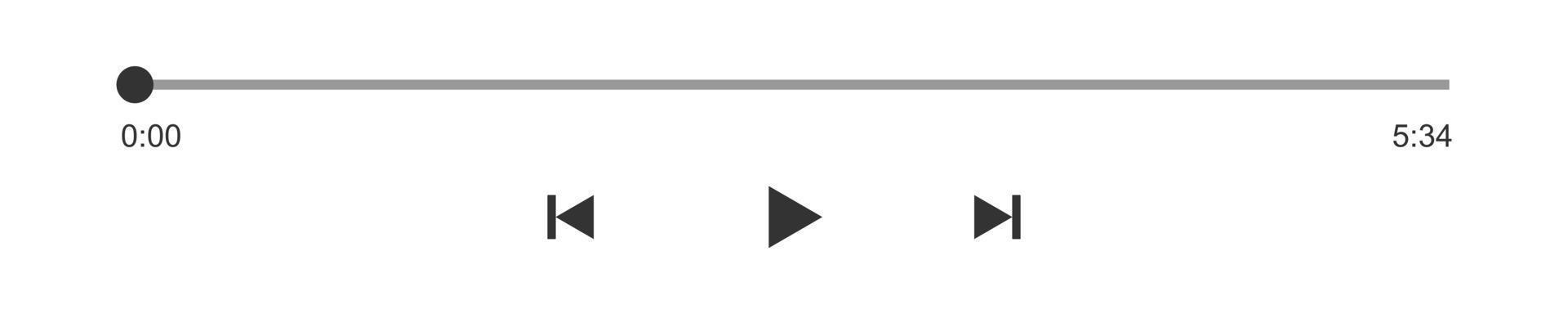 Audio or video player progress loading bar with time slider, play, rewind and fast forward buttons. Simple template of media player playback panel interface vector