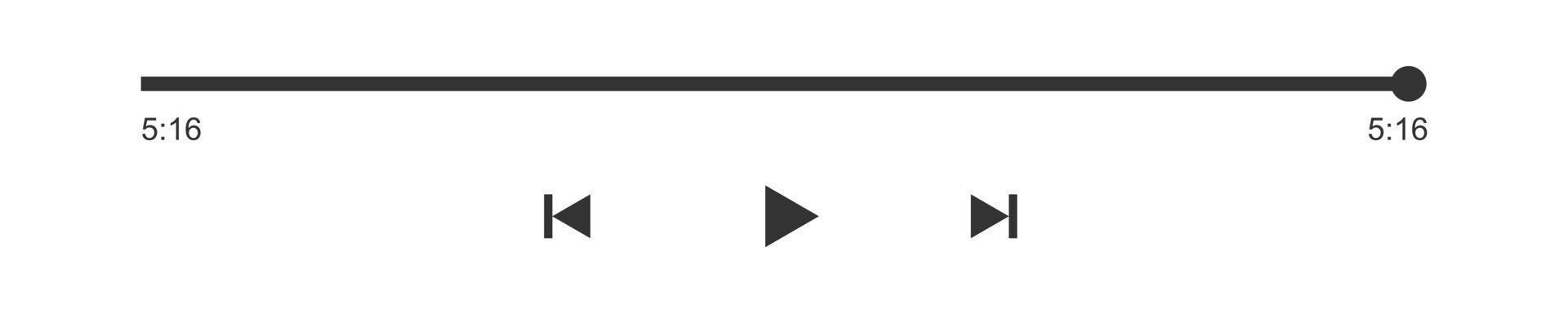 Song, podcast or video ending. Media player progress bar with time slider, play, rewind and fast forward buttons. Template of audio or video player playback panel vector