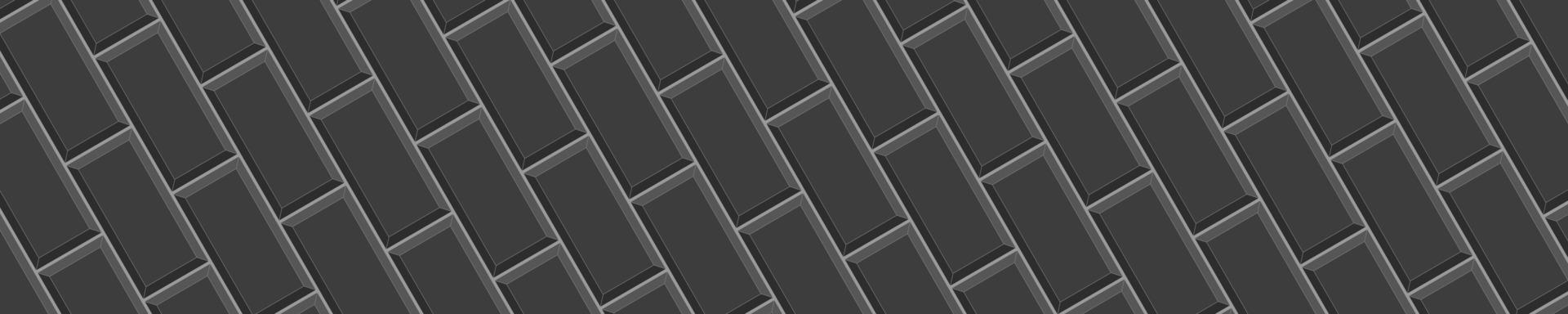 Black rectangle tile diagonal arrangement. Ceramic kitchen backsplash, bathroom floor seamless pattern. Stone brick wall background. Indoor or outdoor decoration vector