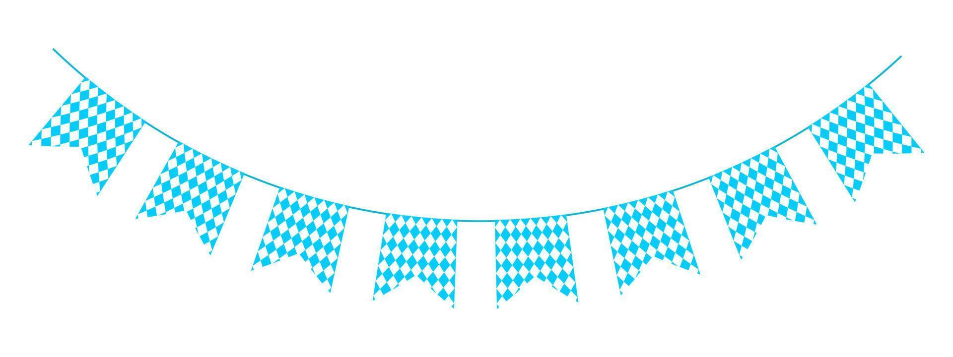 Oktoberfest garland with flags in Bavarian colors. Bunting for traditional German beer festival with blue and white rhombus pattern. Decoration for banner, card, poster vector