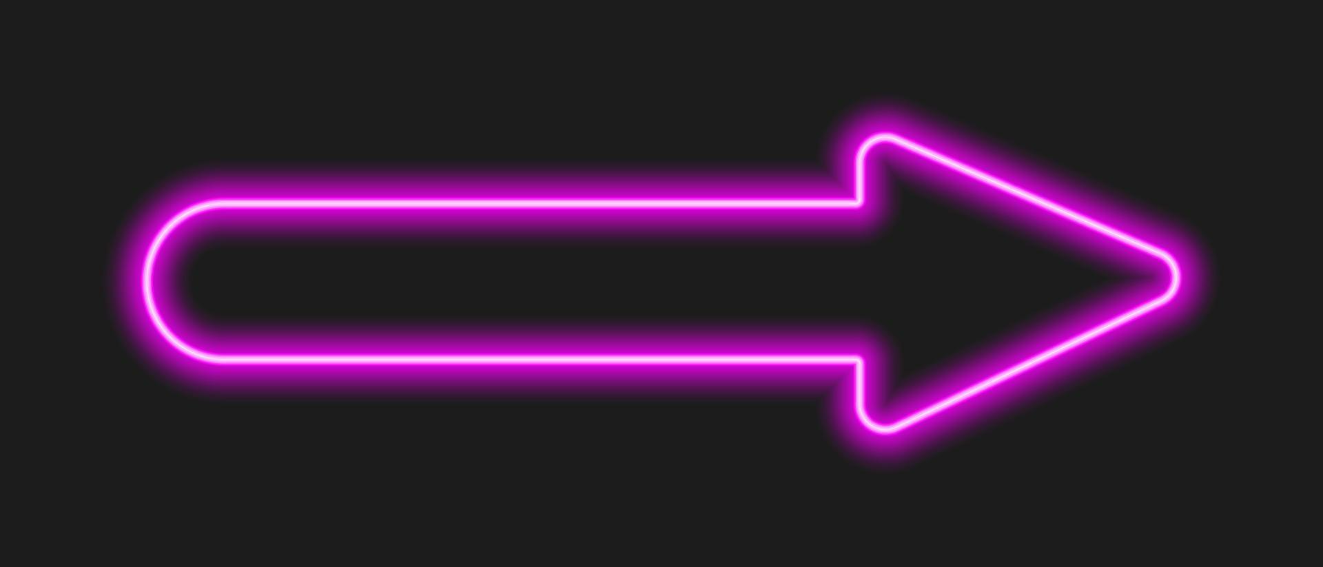 Glowing purple neon next arrow on dark background. Lightning direction sign on casino, cinema, motel vector