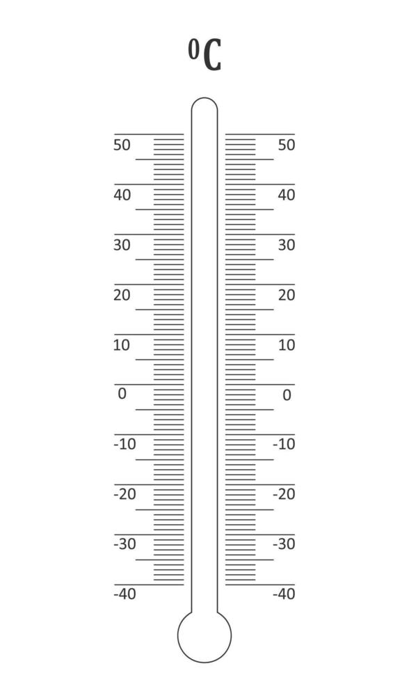 Vertical Celsius thermometer degree scale. Graphic template for meteorological measuring tool vector
