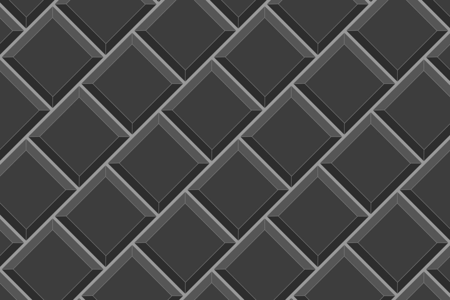 Black square tile diagonal texture. Kitchen backsplash seamless pattern. Bathroom or toilet ceramic wall or floor background. Interior or exterior mosaic surface vector