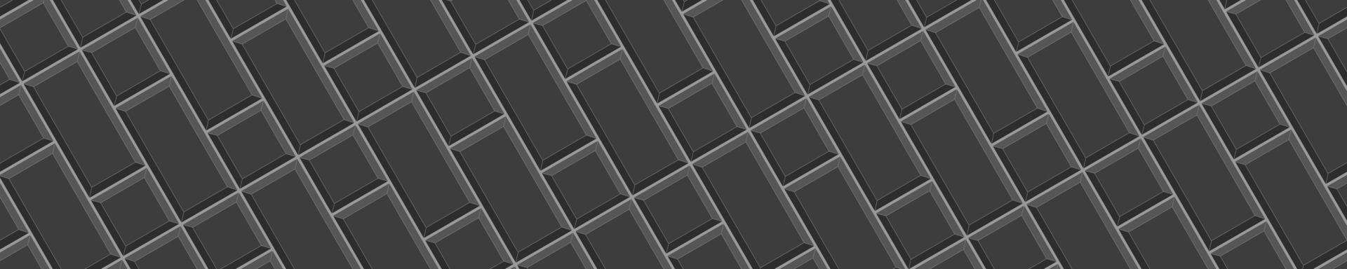 Black squares and rectangles tile in diagonal arrangement. Ceramic or stone brick wall background. Kitchen backsplash or bathroom floor seamless pattern. Facade texture vector