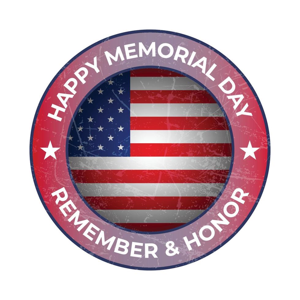 happy memorial day badge, seal, label, sticker, stamp with american national flag vector illustration